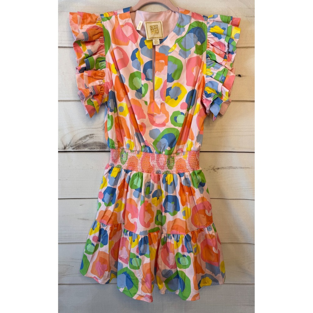 Emily McCarthy Poppy Dress Invite Joy Abstract Leopard Ruffle Mini Dress Medium